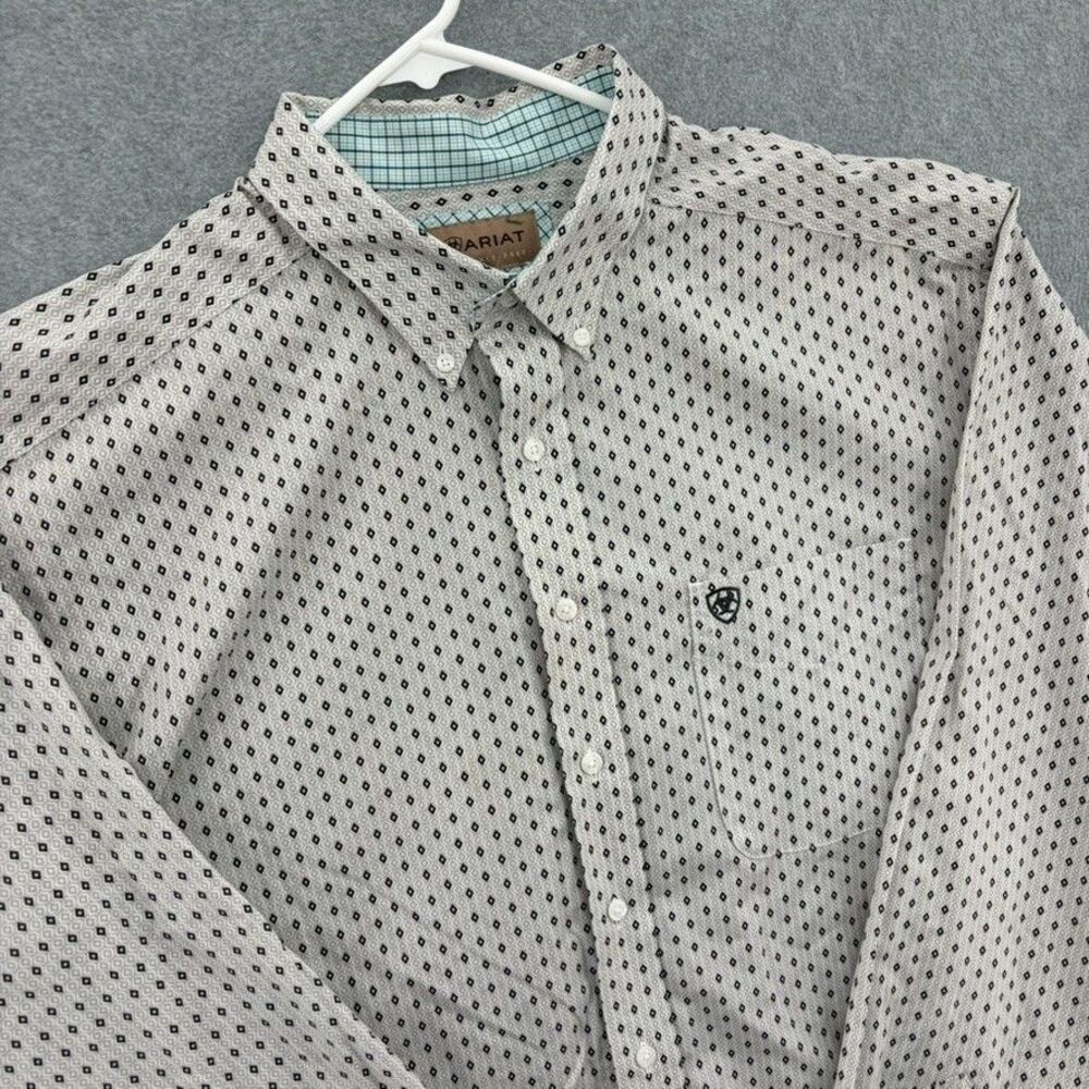 Ariat Mens XXL Tall Coleman Shirt Gray Geometric Wrinkle Free Western Button Up